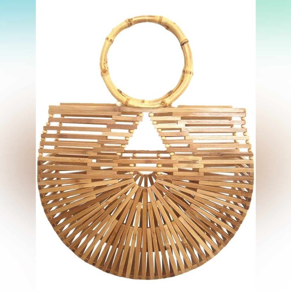NEW Top Handle Bamboo Handbag Summer Beach Large Tote Bag